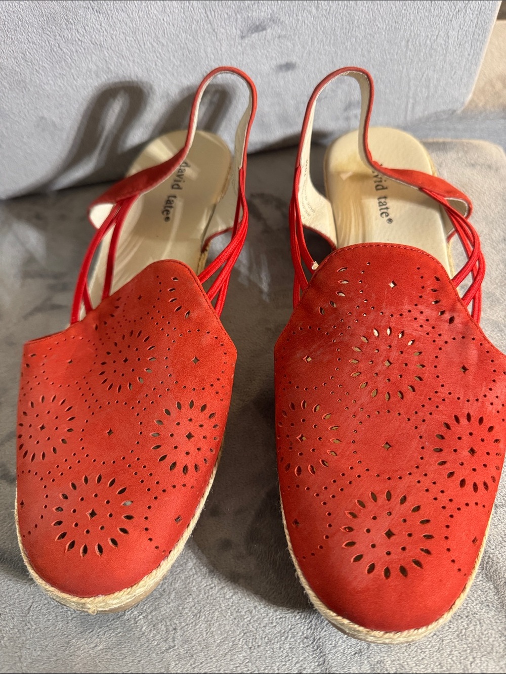David Tate Red Laser-Cut Espadrille Slingbacks